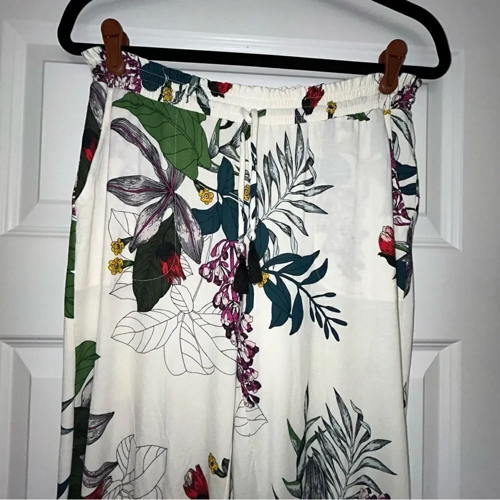 Soma Floral Print Pull On Elastic Waistband Drawstring Loungewear Pants